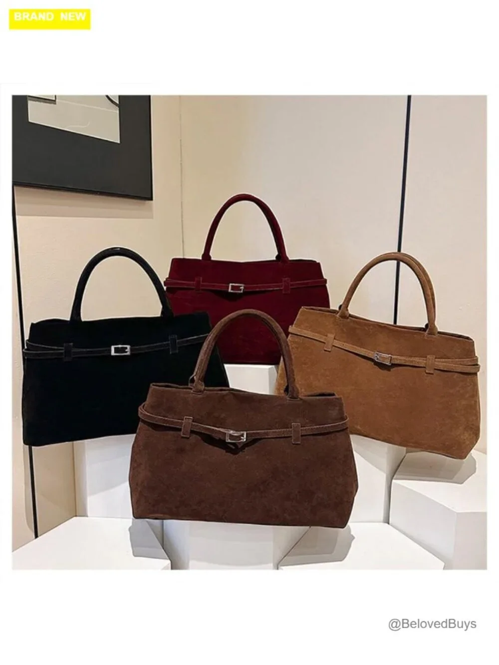 Faux Suede Large Tote Bag Shoulder Satchel Hobo Bucket Handbag